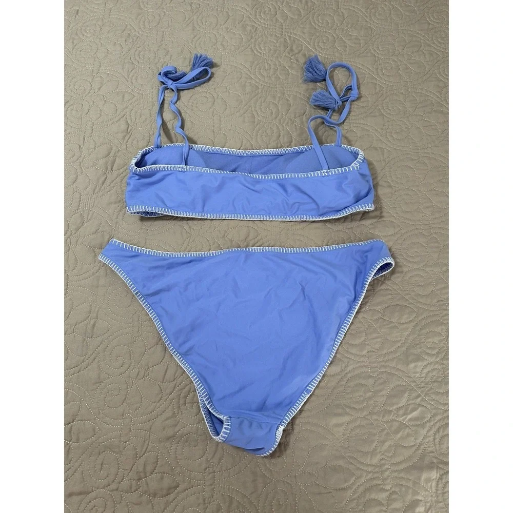 Sincerely June 2 Piece Swimsuit Blue With White Crochet Flowers Size XL NWOT